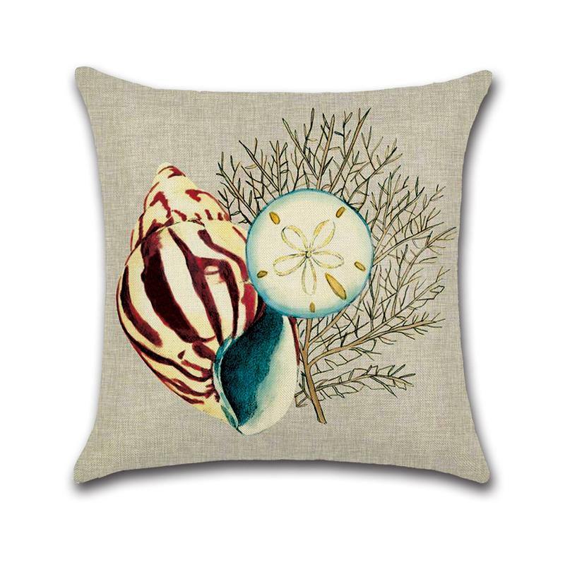 Sea Snail Printed Cotton Linen Cushion Cover Concise Beach Style Square Home Decor Sofa Pillow Case - MRSLM