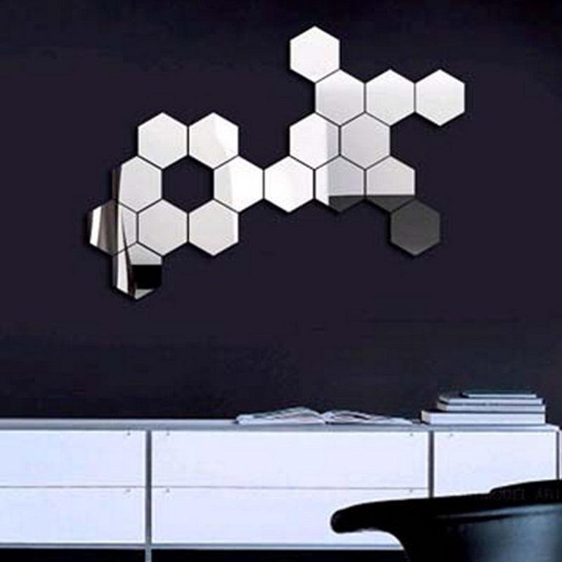 Honana DX-Y5 60Pcs Cute Silver DIY Sexangle Mirror Wall Stickers Home Wall Bedroom Office Decor - MRSLM