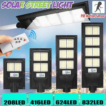 208/416/624/832LED Solar Powered Wall Street Light PIR Motion Sensor Dimmable Lamp + Remote Control - MRSLM