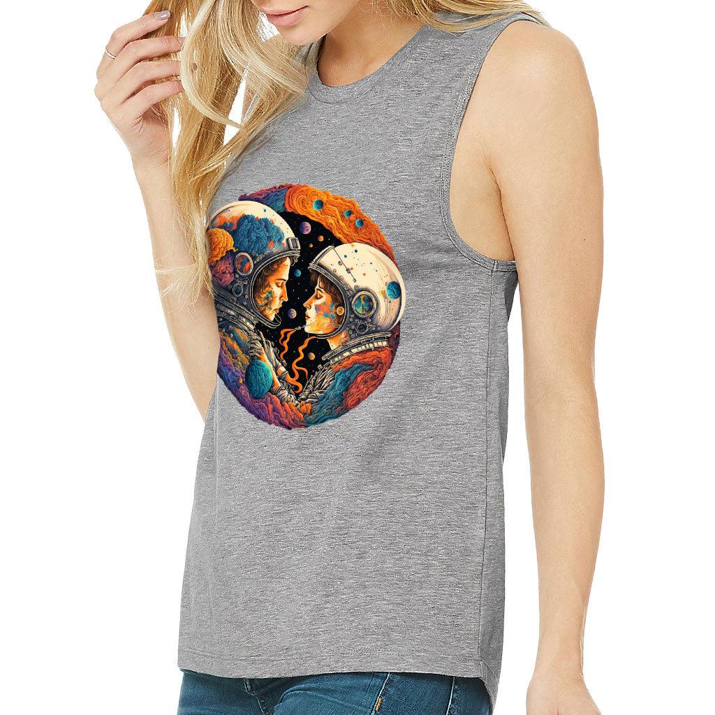 Love Astronaut Women's Muscle Tank - Fantasy Tank Top - Art Workout Tank - MRSLM