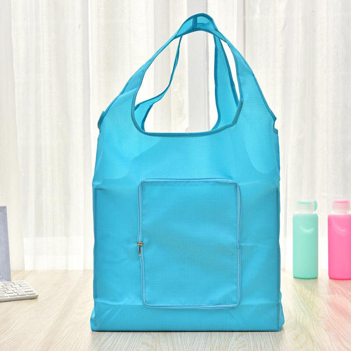 Solid Polyester Waterproof Shopping Bag Reusable Foldable Tote Shoulder Bag - MRSLM