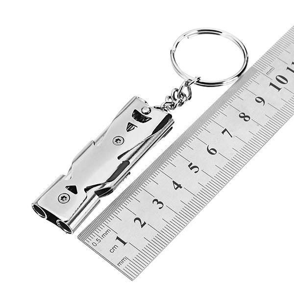 Double Pipe High Decibel Stainless Steel Outdoor Emergency Survival Whistle Keychain Camping - MRSLM