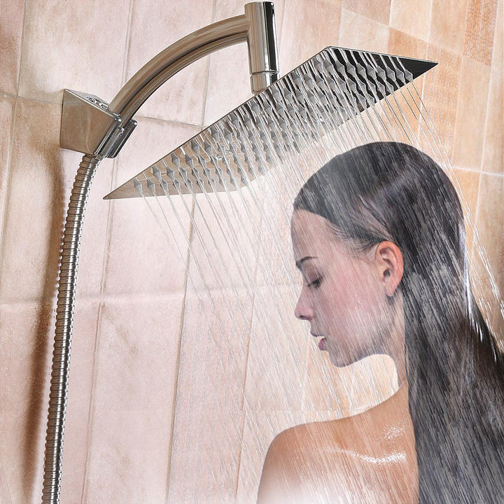 Square 8 Inch Rainfall Shower Head Extension with Shower Arm Hose Kit Overhead - MRSLM