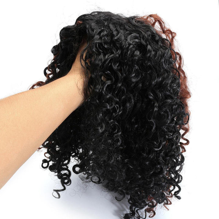 Brazilian Black Brown Hair Deep Wavy Curly Lace Front Full Wig - MRSLM