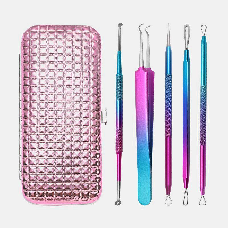 5 Pcs Gradient Acne Remover Tool Set Double-Head Acne Needles Blackhead Removal Face Cleaning Tool - MRSLM