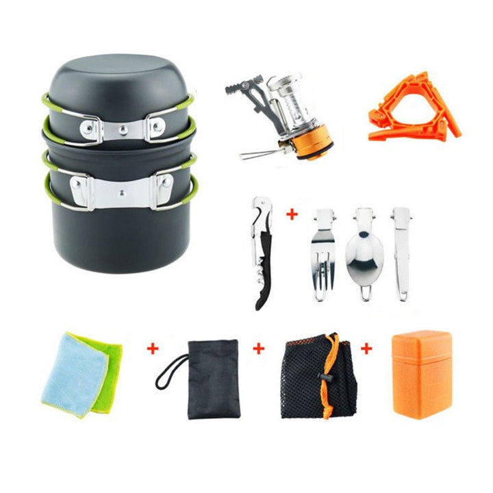 Portable Backpacking Outdoor Picnic Set Hiking Cookware Camping Pot Bowl Stove Set Burner - MRSLM