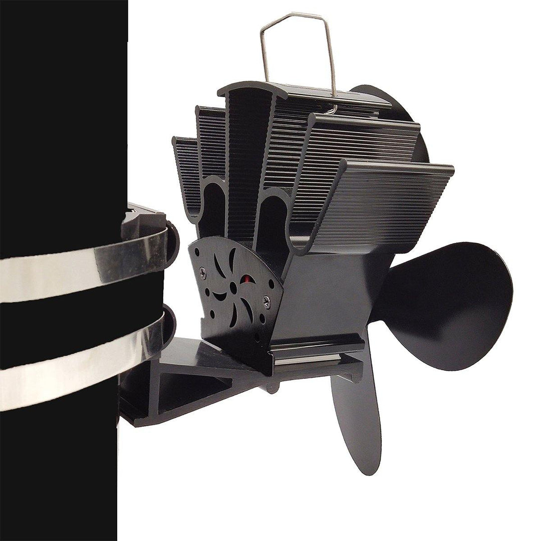 Powered Stove Fan 4 Blade Wood Stove Fans Aluminium Silent Eco-Friendly for Wood Log Burner Fireplace (Black) - MRSLM