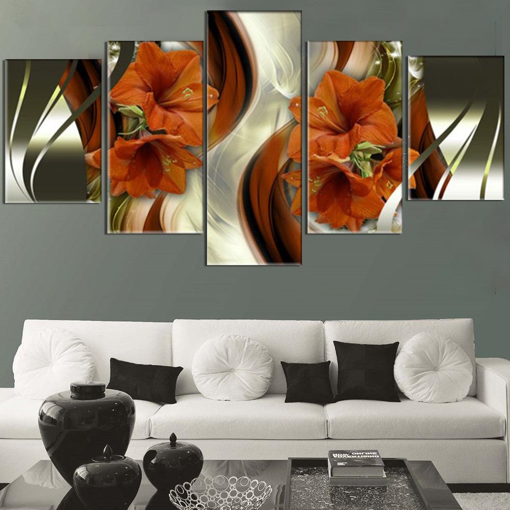 5Pcs Canvas Print Paintings Flowers Wall Decorative Print Art Pictures Frameless Wall Hanging Decorations for Home Office - MRSLM