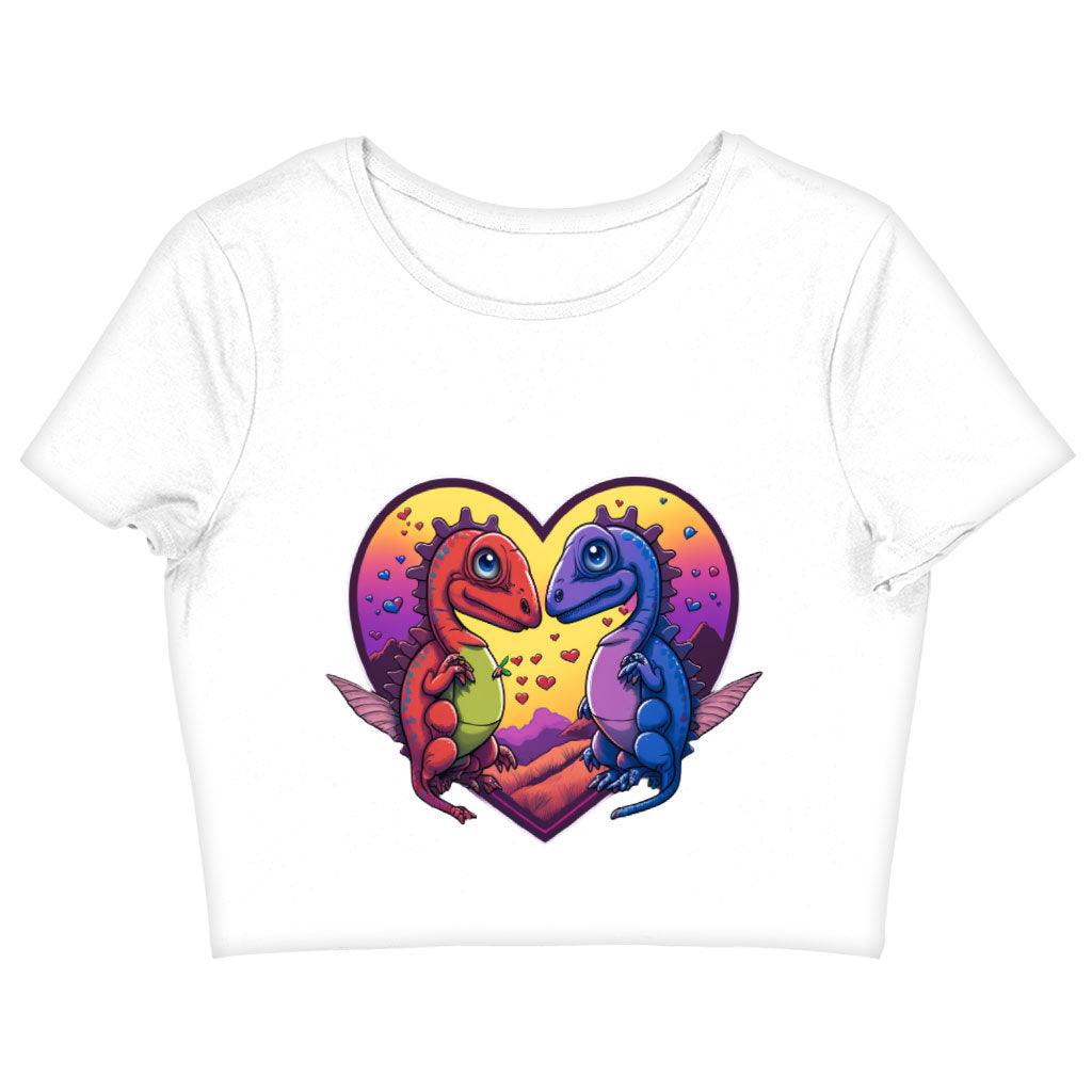 Dinosaurs in Love Women's Cropped T-Shirt - Art Crop Top - Unique Cropped Tee - MRSLM