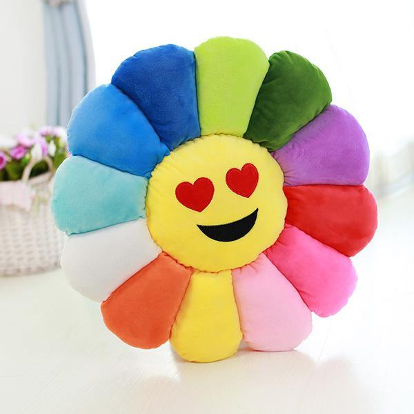 Creative Emoji Expression Candy Color Sunflowers Throw Pillow Plush Sofa Car Office Back Cushion - MRSLM