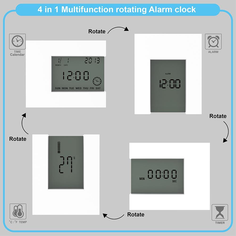 Electronic Square LCD Calendar Alarm Clock Digital Desk Watch White with Home Thermometer Count Down Timer Battery Operated - MRSLM