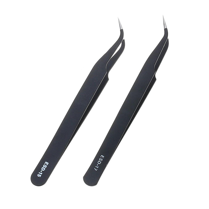 9 Pcs ESD Tweezer Anti-static Stainless Steel Precisiion Tweezers for Electronics Nail Beauty - MRSLM