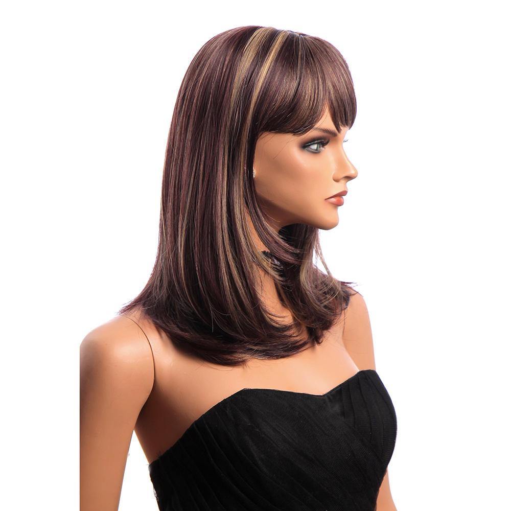 16 Inch Medium Long Natural Straight Synthetic Hair Wigs KANEKALON Full Bang - MRSLM