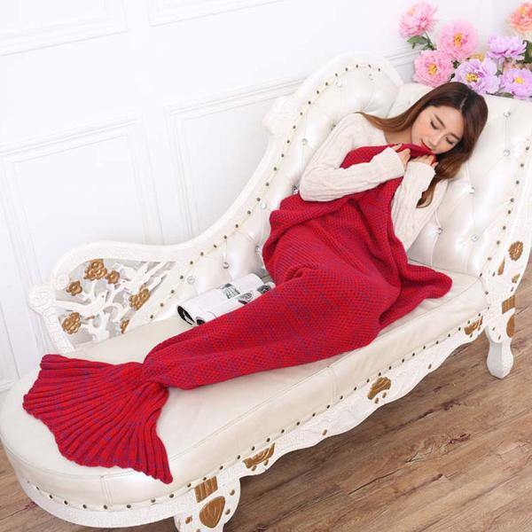 180x90CM Yarn Knitting Mermaid Tail Blanket Cashmese-like Warm Super Soft Sleep Bag Bed Mat - MRSLM