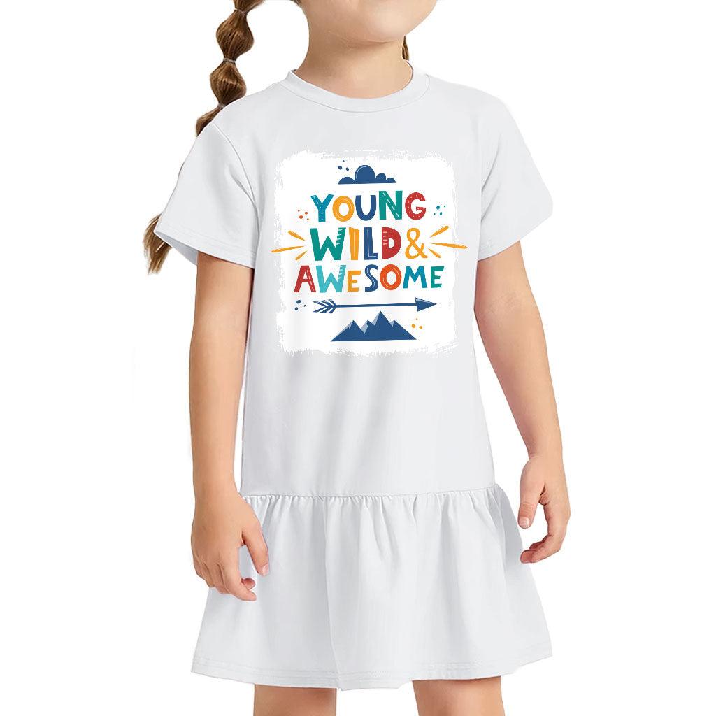 Young and Wild Toddler Rib Dress - Awesome Girls' Dress - Colorful Toddler Dress - MRSLM