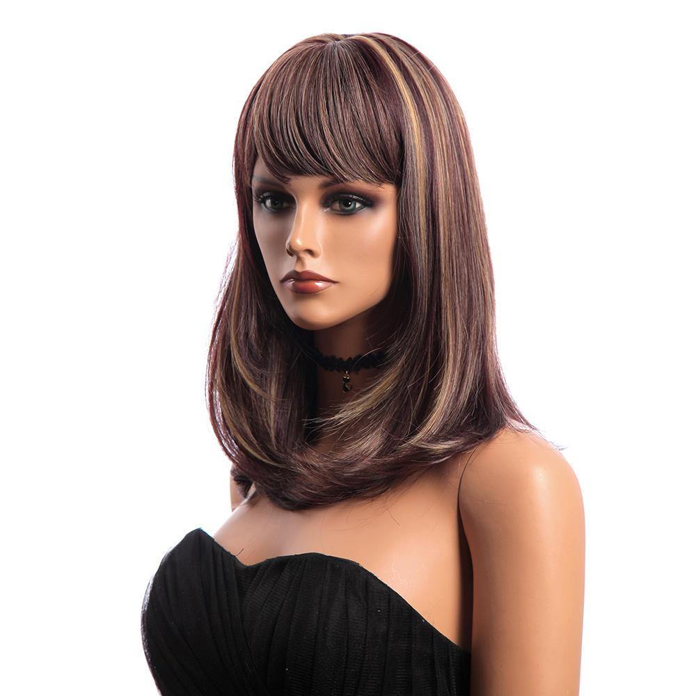 16 Inch Medium Long Natural Straight Synthetic Hair Wigs KANEKALON Full Bang - MRSLM