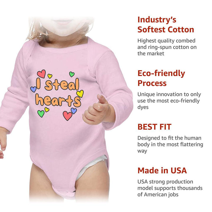 I Steal Hearts Baby Long Sleeve Onesie - Cute Heart Baby Long Sleeve Bodysuit - Illustration Baby One-Piece - MRSLM