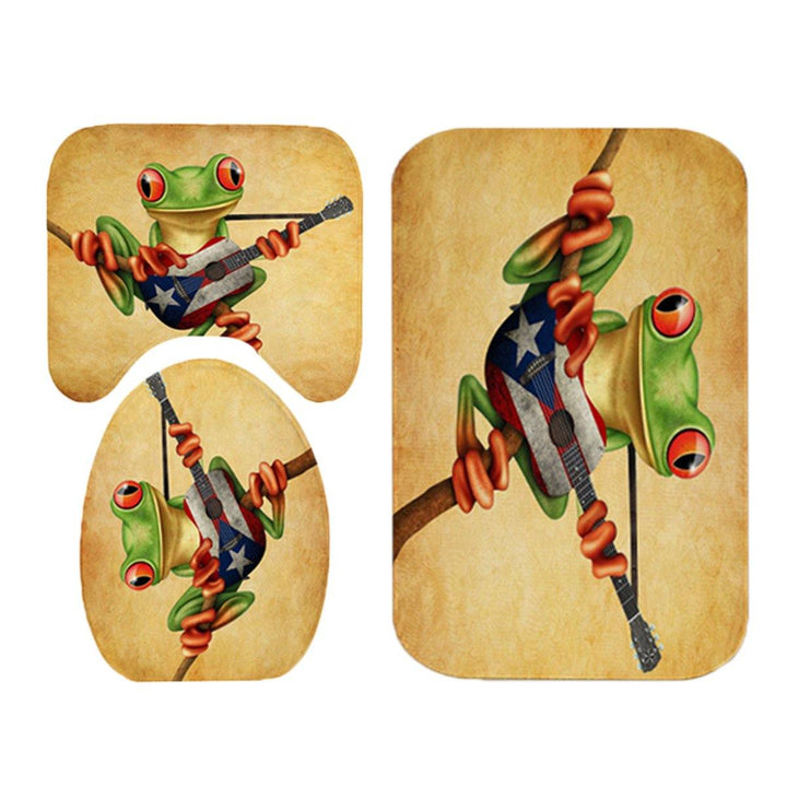 Frog Playing Guitar Bathroom Shower Curtain Anti-skid Bath Carpet Rugs Toilet Seat Cover Bath Mat Set - MRSLM