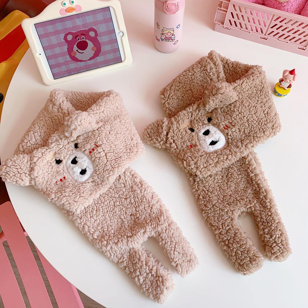 Winter Women Novelty Warm Cute Bear Plush Scarf Lamb Wool - MRSLM