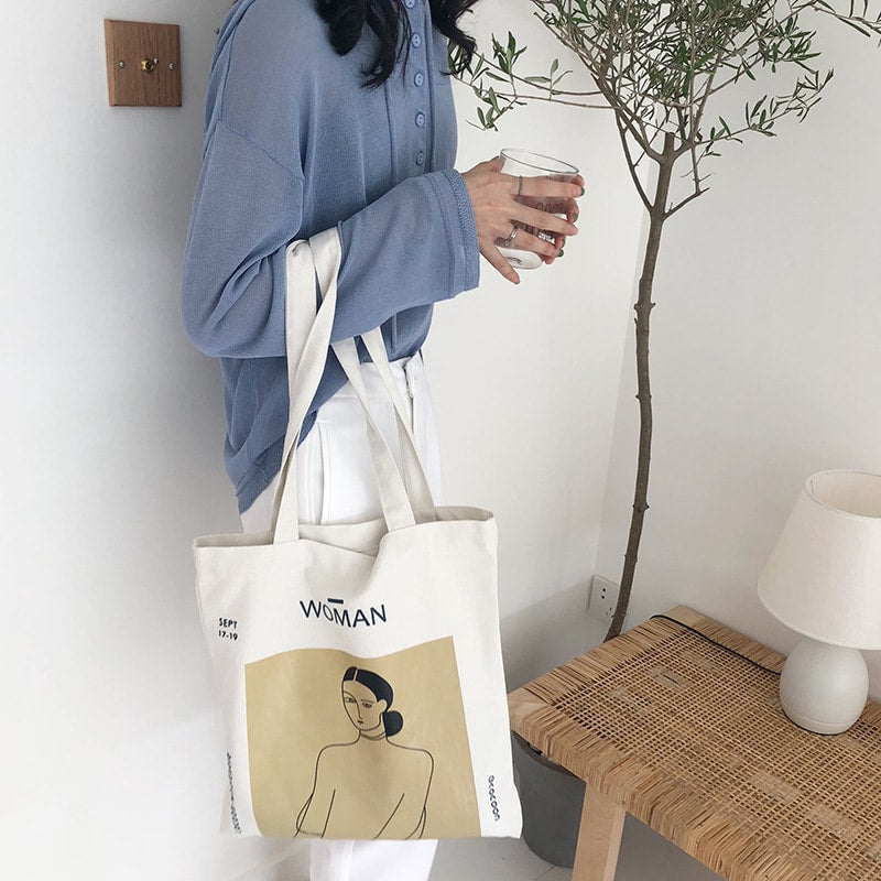 Women's Woman Print Canvas Tote Bag