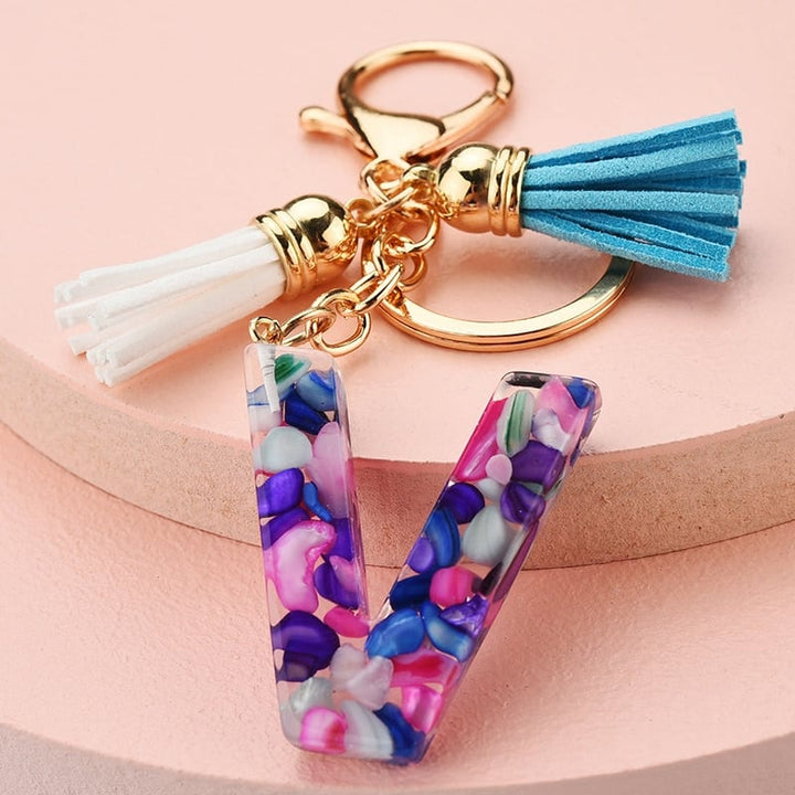 Colorful Resin Letter Key Ring with Tassel