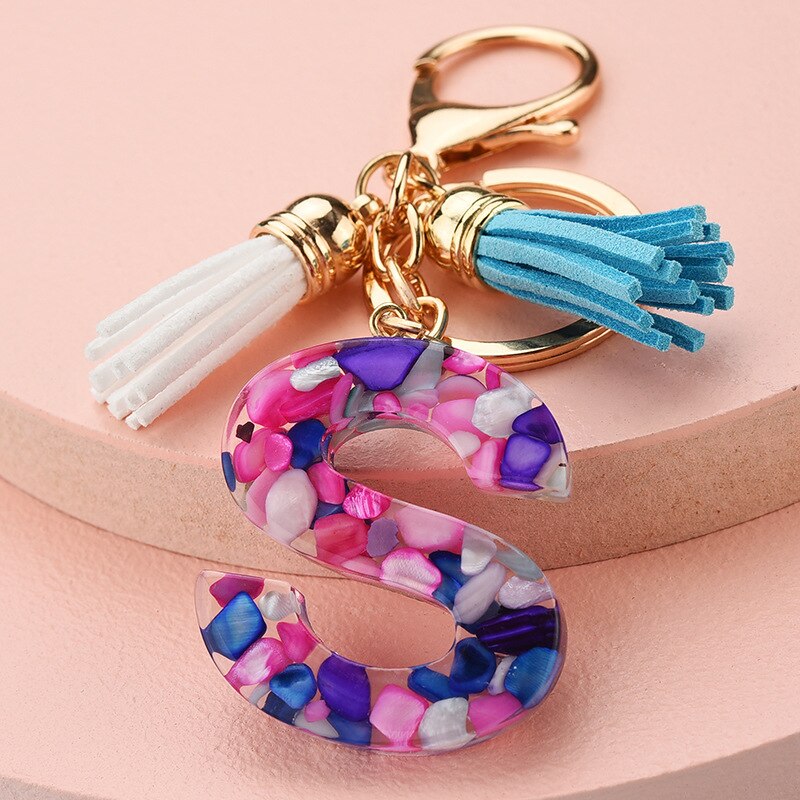 Colorful Resin Letter Key Ring with Tassel