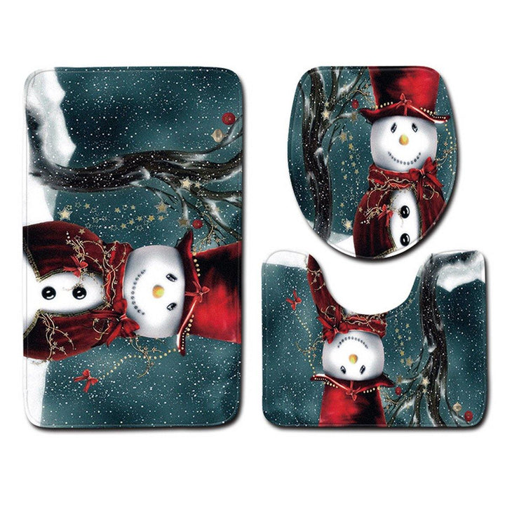 2020 Christmas Mat Set Toilet Cover Set Non Slip Bathroom Carpet Rug for Home Bathroom Christmas Decoration - MRSLM