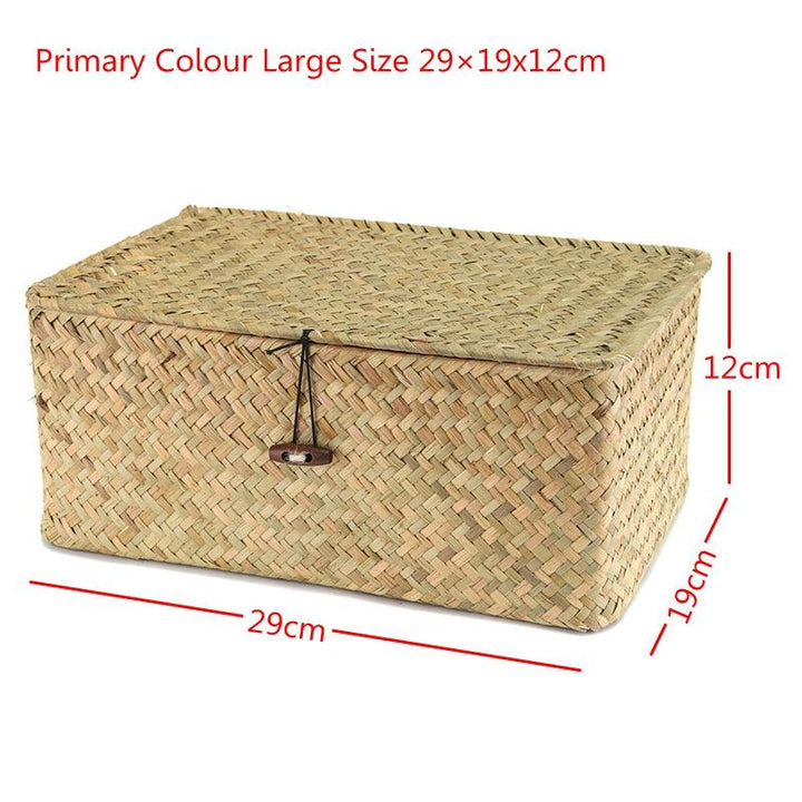 Wicker Woven Utility Storage Basket Box Organizer With Lid & Lock Multi-sized - MRSLM