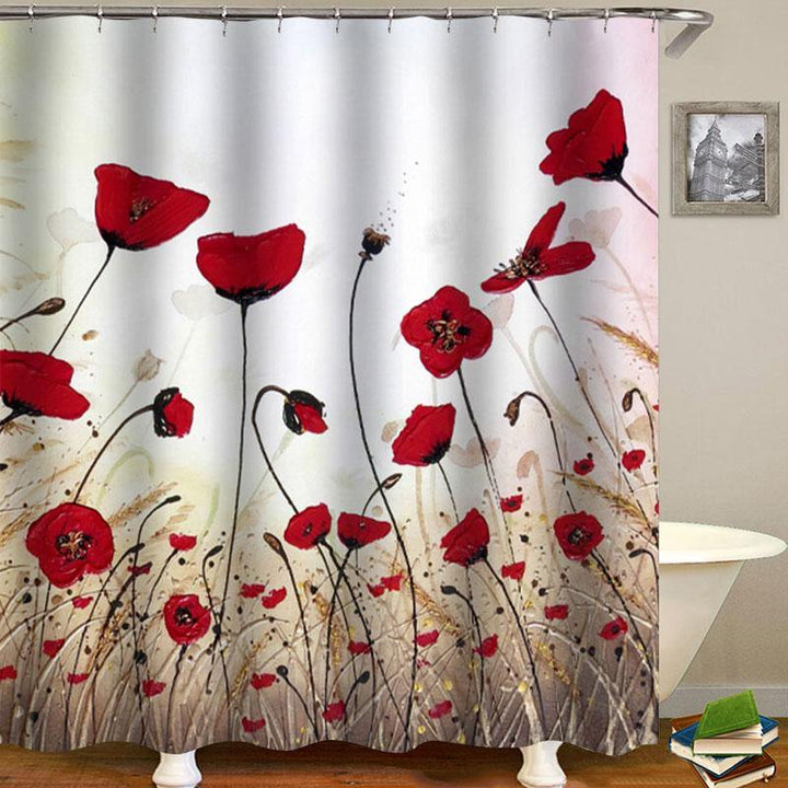 1/3/4Pcs Ink Painting Shower Curtain Bathroom Rug Set Flower Waterproof Polyester Fabric Bathroom Floor Mat Set - MRSLM