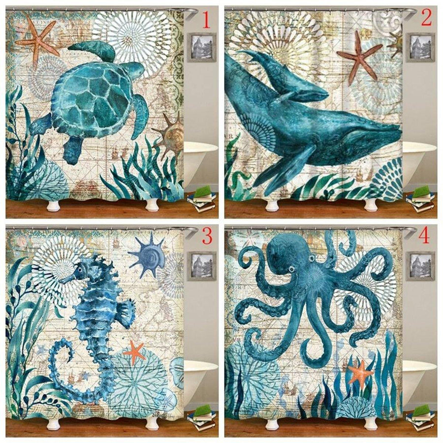 71X71" Ocean Animal 4 Types Waterproof Home Bathroom Bath Shower Curtain - MRSLM