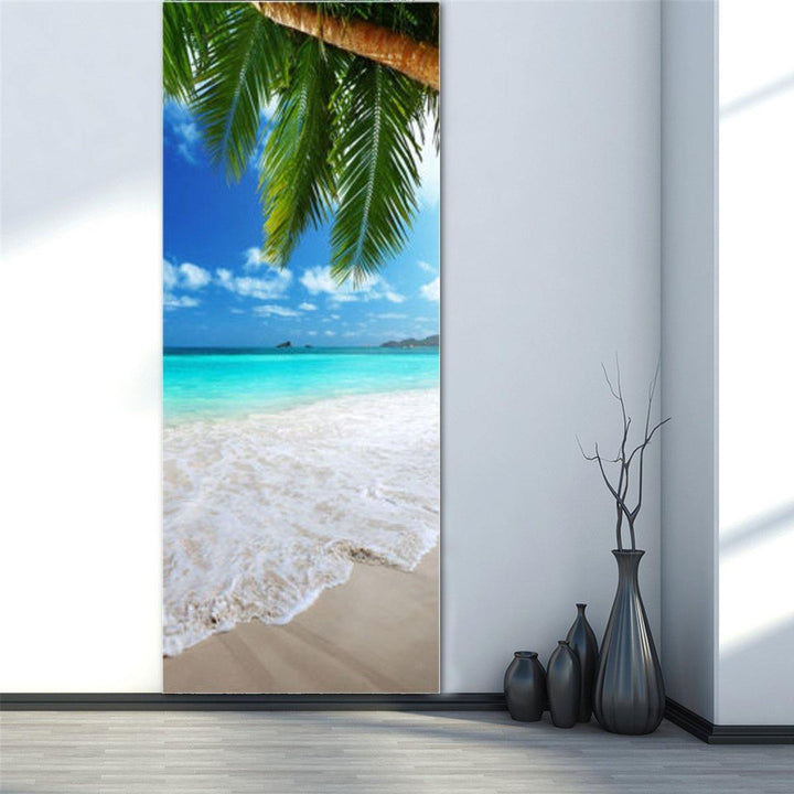 3D Beach Door Sticker Fridge Decals Mural Home Wall Decorations - MRSLM