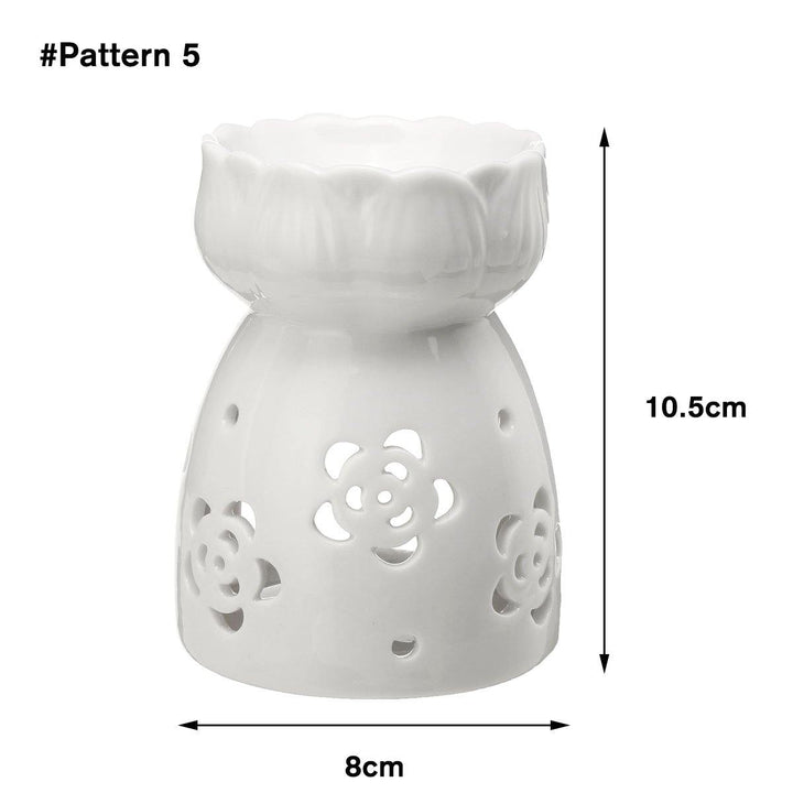 Lotus Flower Ceramic Oil Incense Burner Tea Light Holder Home Fragrance White - MRSLM