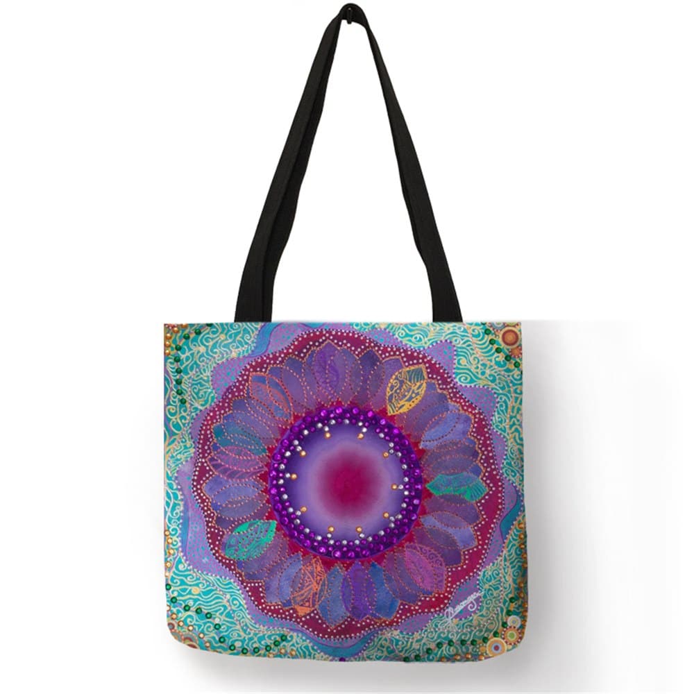 Women's Mandala Printed Linen Shopper Shoulder Bag