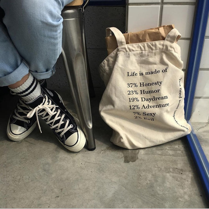 Women's Life Is Print Canvas Tote Bag