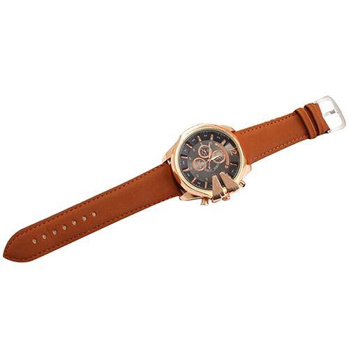 Men's Fashion Analog Sport Stainless Steel Case Quartz Faux Leather Wrist Watch - MRSLM