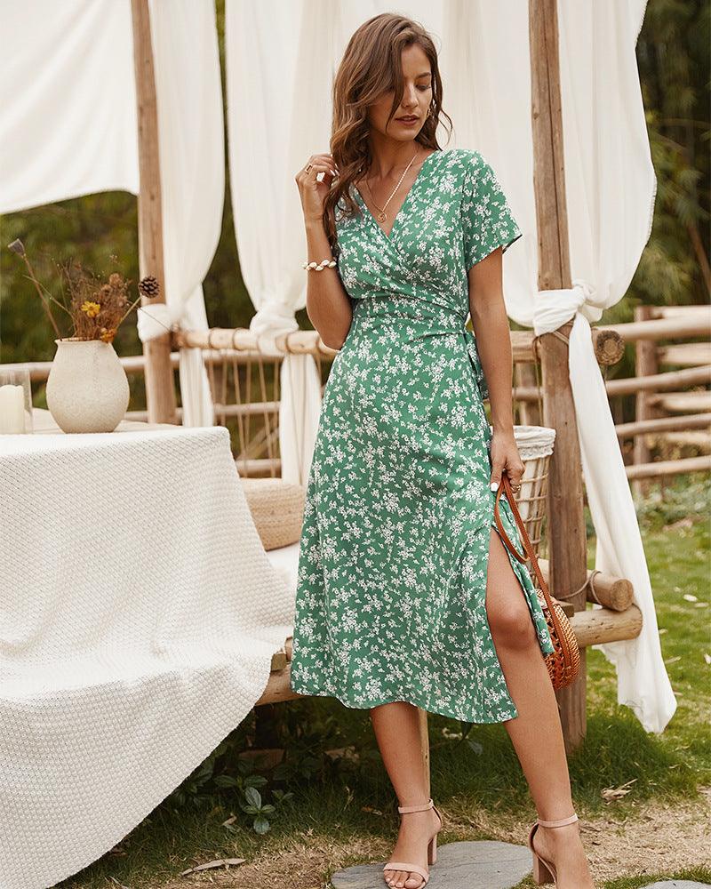 Spring and summer floral short-sleeved dress - MRSLM