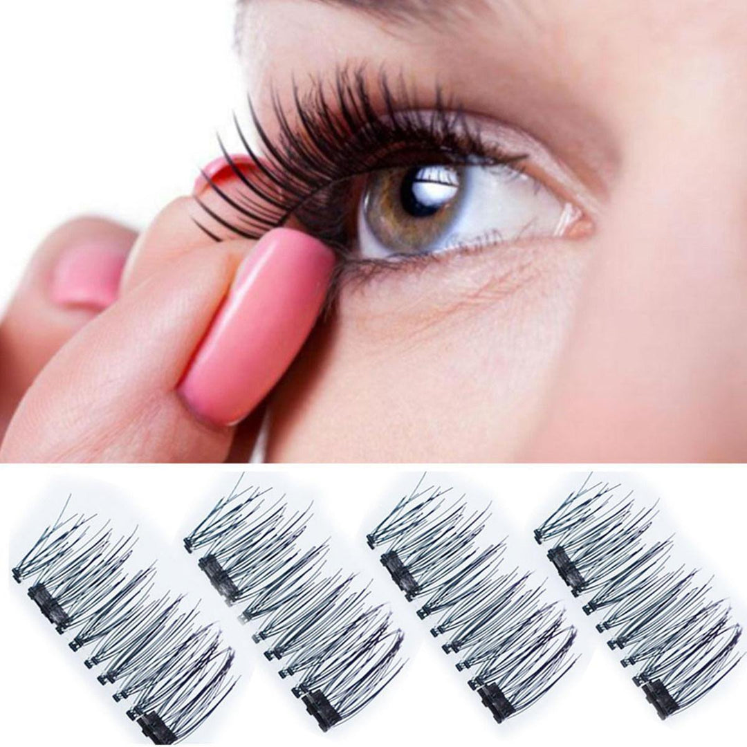 4Pcs/Pair Dual Magnetic 3D False Eyelashes Long Natural Eyelashes Extension - MRSLM