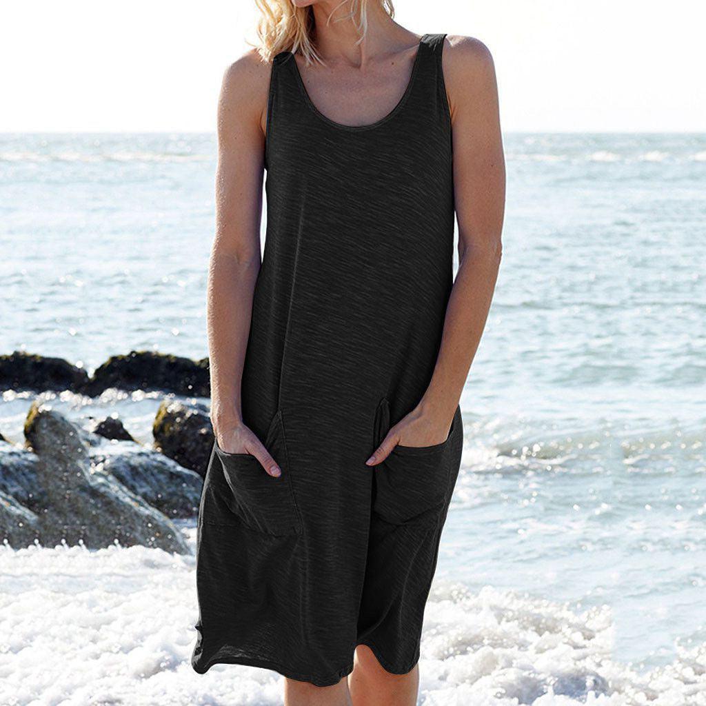 Sleeveless knitted casual vest dress - MRSLM