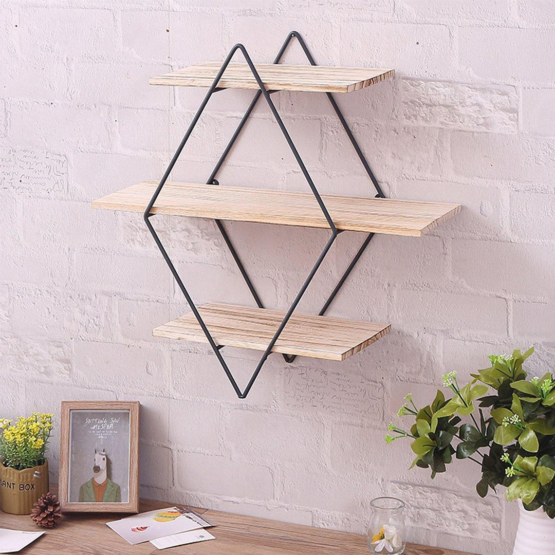 50x50x19cm Retro Rhombus Wood Iron Craft Wall Shelf Rack Storage Industrial Style Decorations - MRSLM