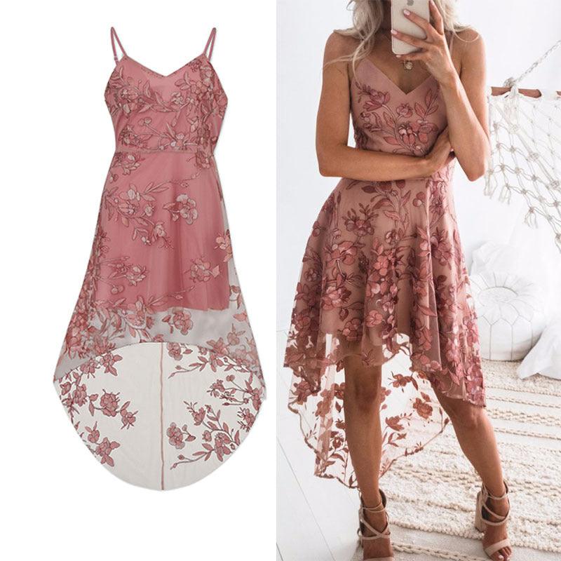 Explosive Models Sexy Sling Irregular Lace Stitching Dress Bandage Skirt - MRSLM