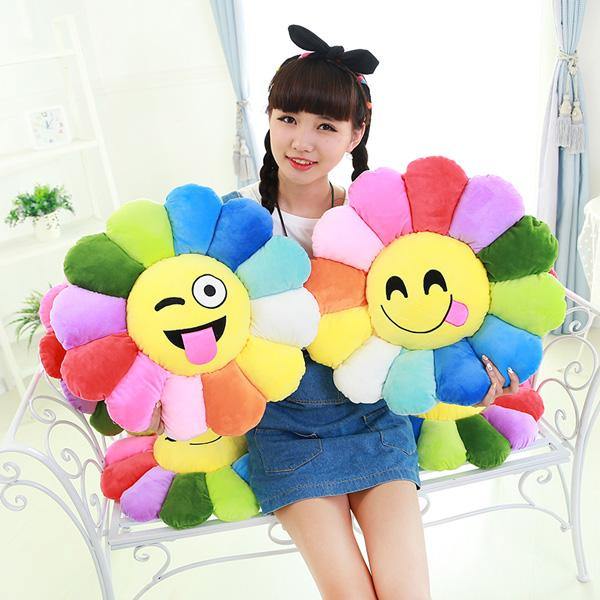 Creative Emoji Expression Candy Color Sunflowers Throw Pillow Plush Sofa Car Office Back Cushion - MRSLM