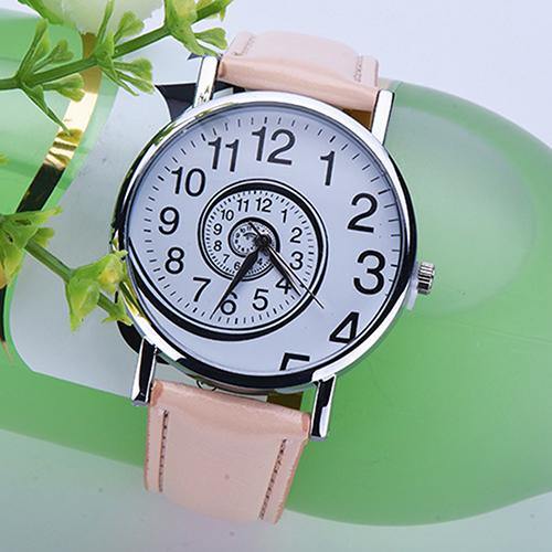 Women Creative Swirl Pattern Faux Leather Strap Analog Quartz Sports Wrist Watch - MRSLM