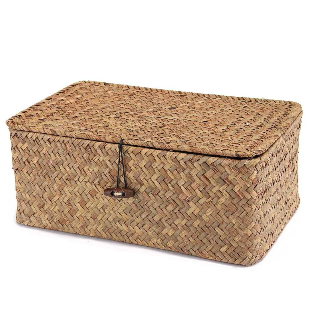 Wicker Woven Utility Storage Basket Box Organizer With Lid & Lock Multi-sized - MRSLM