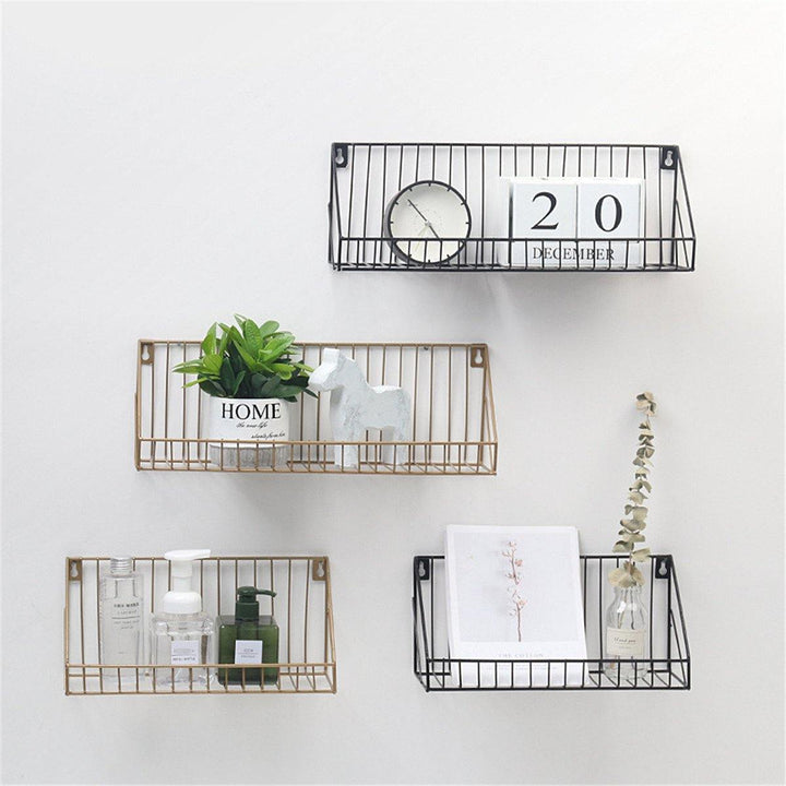 Iron Wall Shelf Mounted Storage Rack Organization Bedroom Kitchen Home Kid Room DIY Decoration Holder - MRSLM