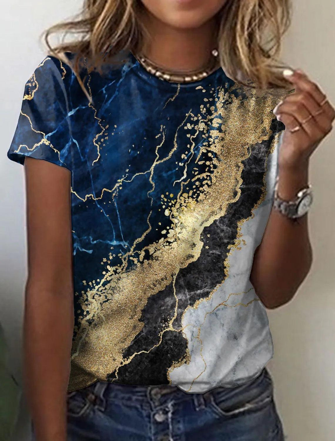 Women's European And American New Abstract Retro Print Short Sleeves - MRSLM