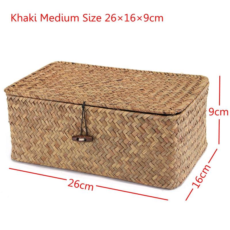 Wicker Woven Utility Storage Basket Box Organizer With Lid & Lock Multi-sized - MRSLM