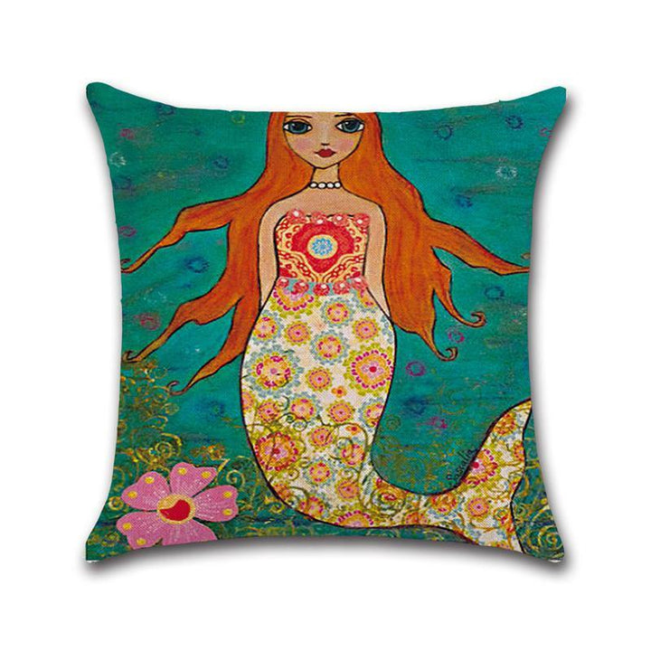 Mermaid Printed Cotton Linen Cushion Cover Square Home Decor Soft Comfortable Pillow Case - MRSLM