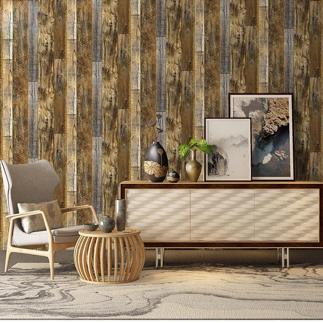 3D Retro Wood Grain Stick Self-adhesive Wallpaper Home Decor Heavy Duty Wall Stickers - MRSLM