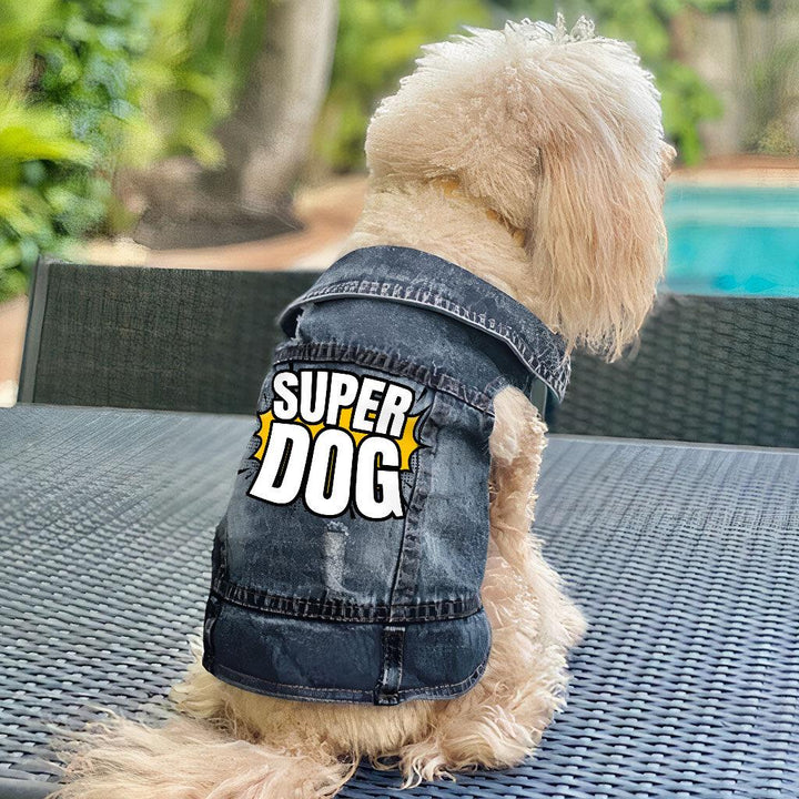 Super Dog Denim Vest - Colorful Dog Denim Jacket - Graphic Dog Clothing - MRSLM