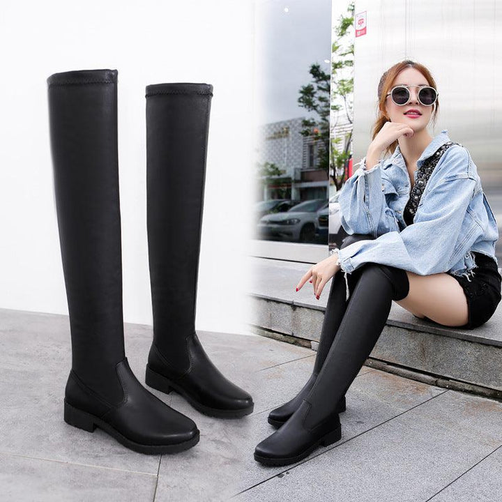 Over-the-knee Boots Women's Low-heeled High-top Elastic Boots - MRSLM